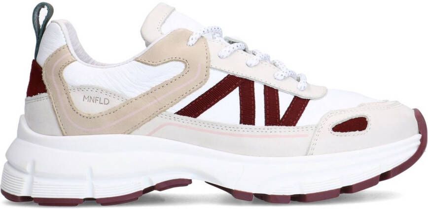 Manfield Dames Witte leren sneakers met beige details