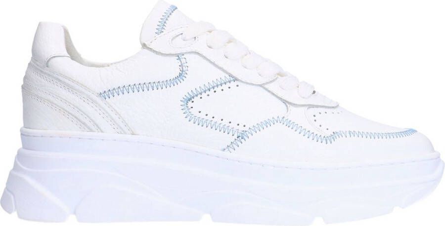 Manfield Dames Witte leren sneakers met denim details