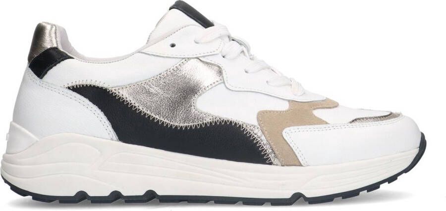 Manfield Dames Witte leren sneakers met goudkleurige details