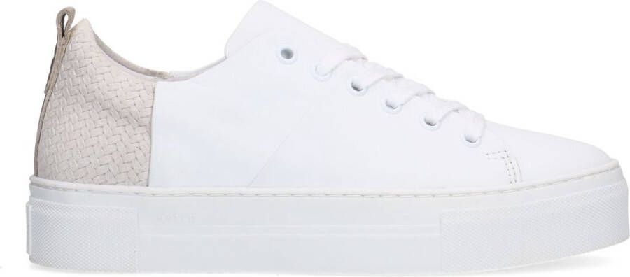 Manfield Dames Witte leren sneakers met grijze achterkant