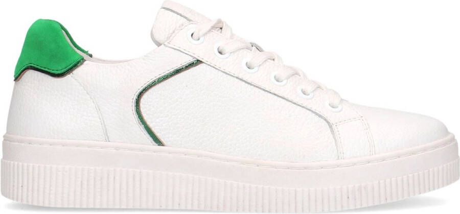 Manfield Dames Witte leren sneakers met groene detail