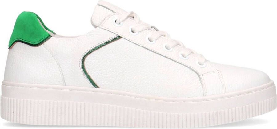 Manfield Dames Witte leren sneakers met groene details