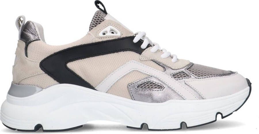 Manfield Dames Witte leren sneakers met mesh details