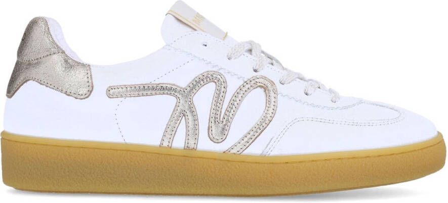 Manfield Dames Witte leren sneakers met metallic details