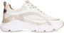 Manfield Dames Witte leren sneakers met stoffen details - Thumbnail 1