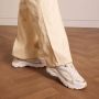 Manfield Dames Witte leren sneakers met stoffen details - Thumbnail 1