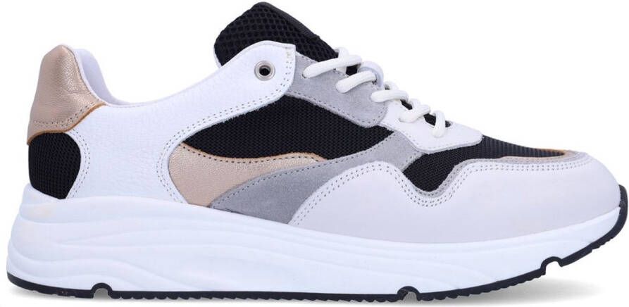 Manfield Dames Witte leren sneakers met zilveren details