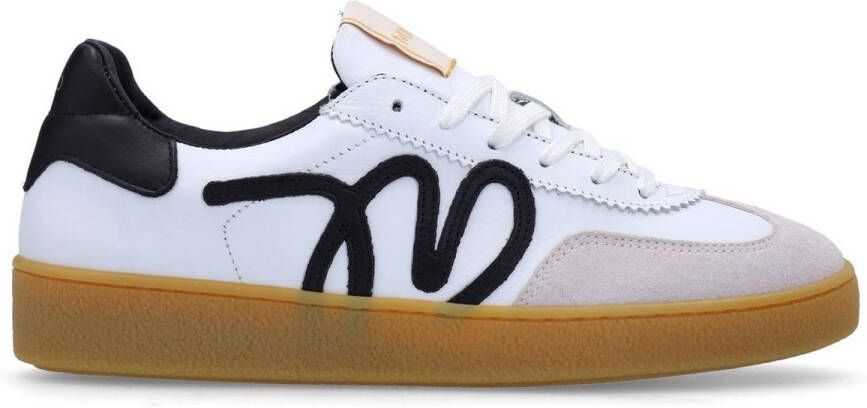 Manfield Dames Witte leren sneakers met zwarte details