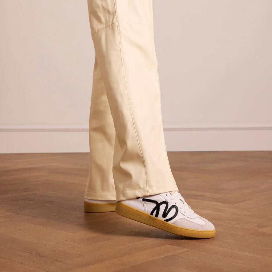 Manfield Dames Witte leren sneakers met zwarte details