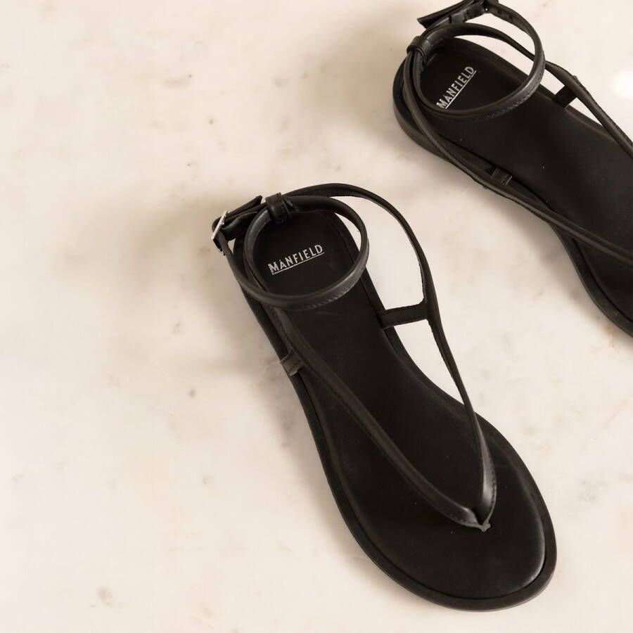 Manfield Dames X Jolielot Zwarte leren sandalen