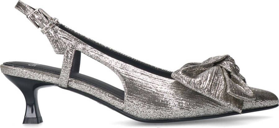 Manfield Dames Zilveren glitter slingbacks met strik
