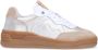 Manfield Dames Zilveren leren sneakers met beige suède details - Thumbnail 1