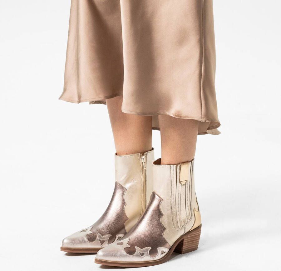 Manfield Dames Zilveren metallic leren cowboy laarzen