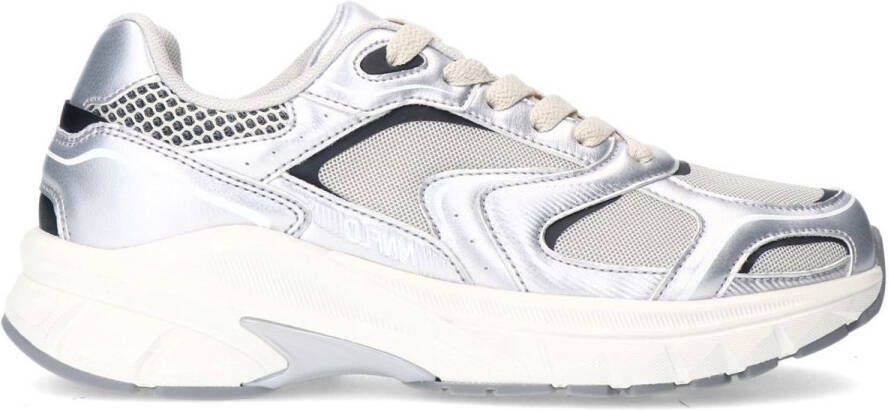 Manfield Dames Zilveren sneakers met mesh details