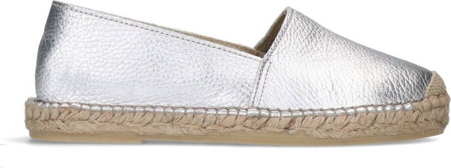 Manfield Dames Zilverkleurige leren espadrilles