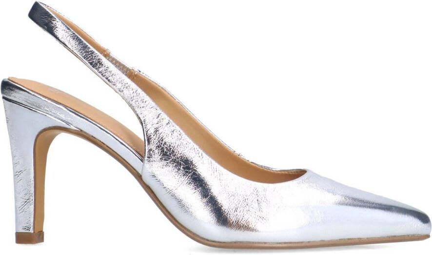 Manfield Dames Zilverkleurige leren slingbacks
