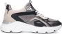 Manfield Dames Zilverkleurige leren sneakers met mesh details - Thumbnail 1