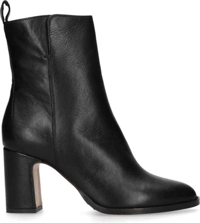 Manfield Dames Zwart leren enkellaarsjes met blokhak - Foto 1