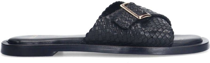 Manfield Dames Zwarte gevlochten slippers met gesp