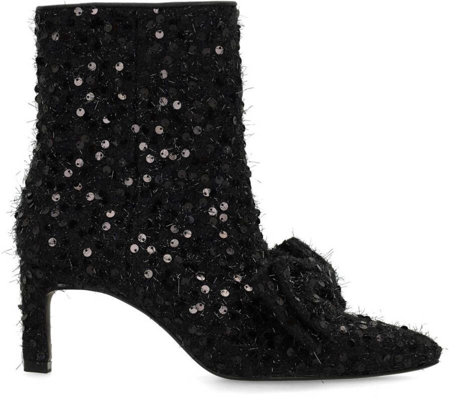 Manfield Dames Zwarte glitter enkellaarsjes met hak