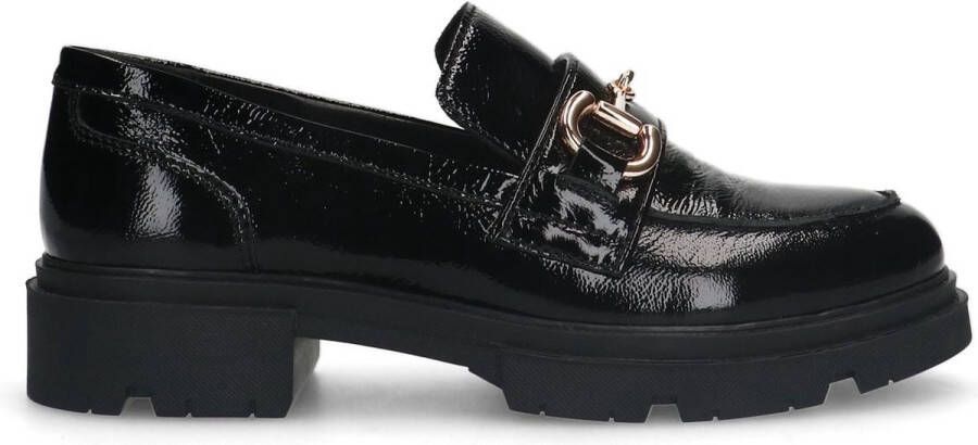 Manfield Dames Zwarte lakleren loafers met gouden chain - Foto 2