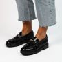 Manfield Dames Zwarte lakleren loafers met goudkleurige details - Thumbnail 1