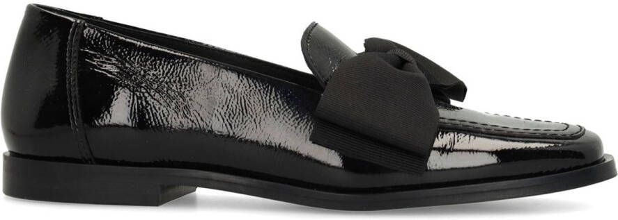 Manfield Dames Zwarte lakleren loafers met strik