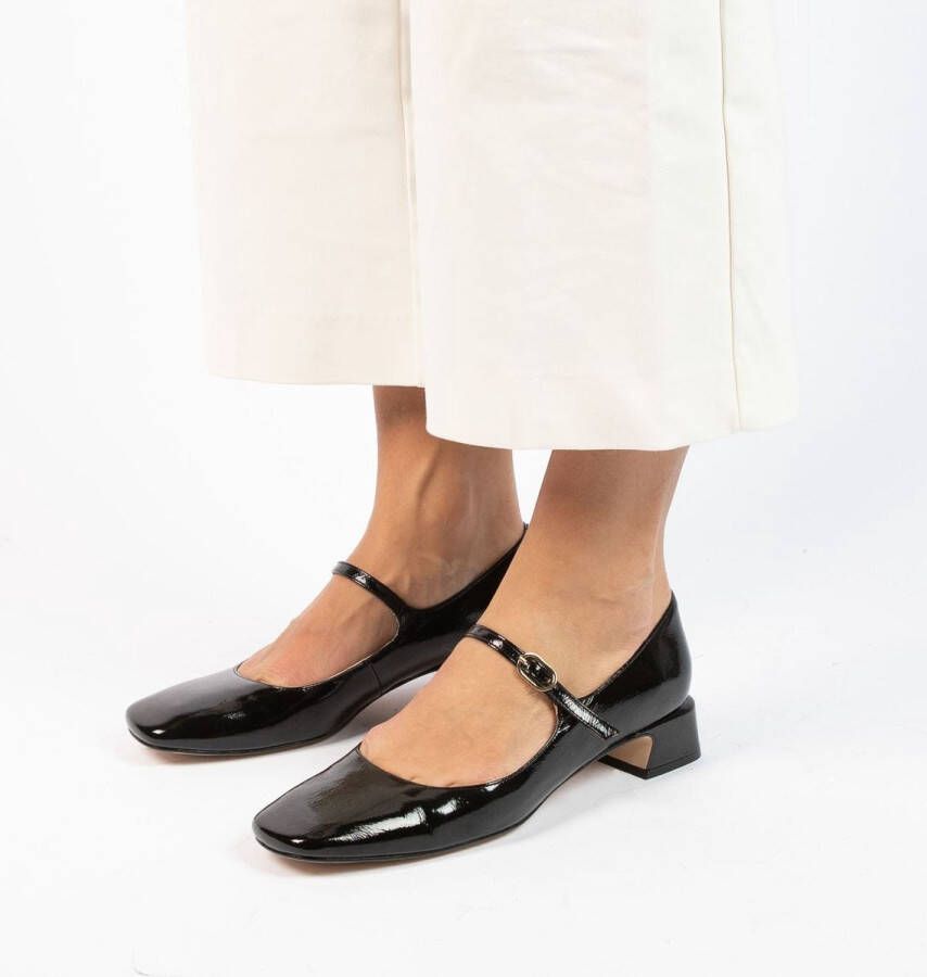 Manfield Dames Zwarte lakleren Mary Jane pumps