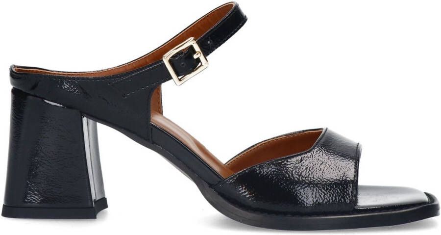 Manfield Dames Zwarte lakleren sandalen met hak