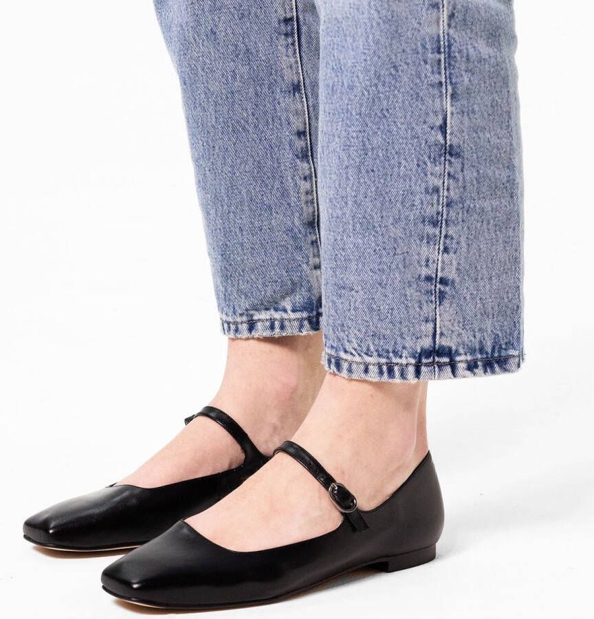 Manfield Dames Zwarte leren ballerina's
