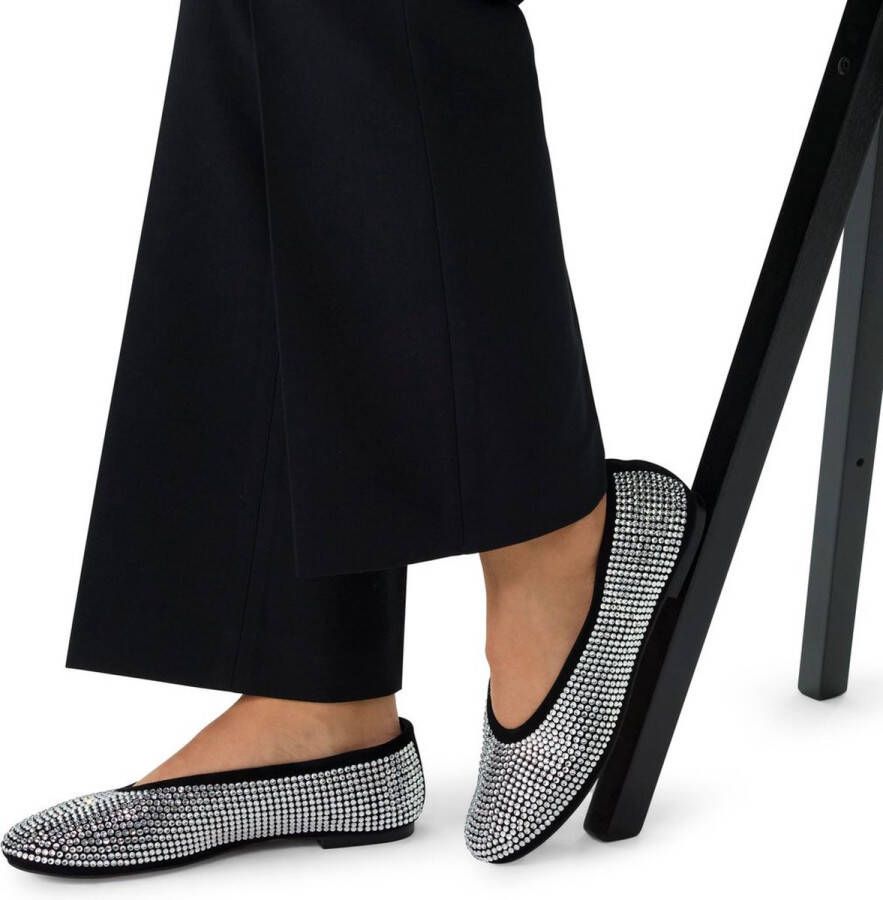 Manfield Dames Zwarte leren ballerina's met diamanten