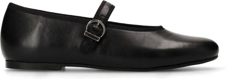 Manfield Dames Zwarte leren ballerina's met gesp