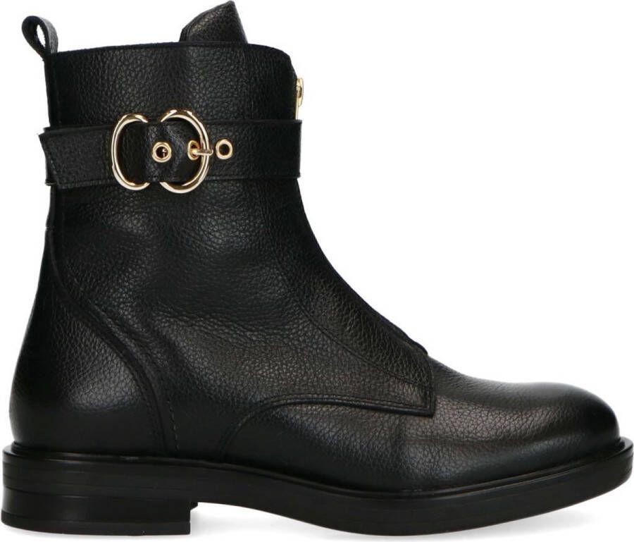 Manfield Dames Zwarte leren biker boots met gesp