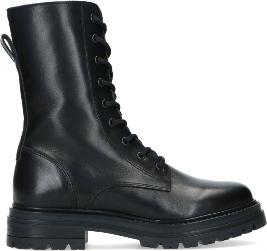 Manfield Dames Zwarte leren biker boots met veters