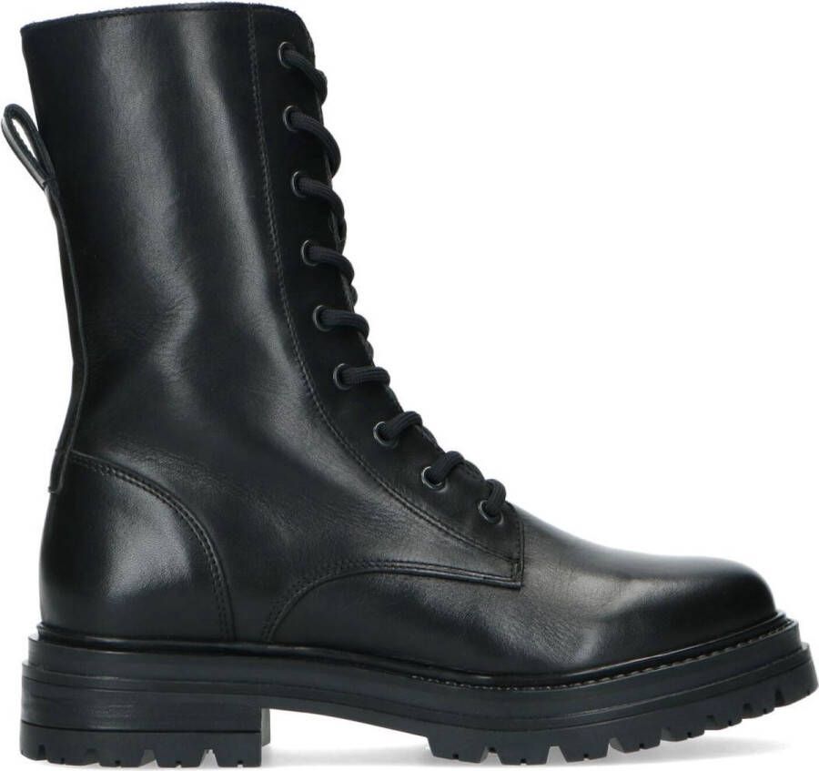 Manfield Dames Zwarte leren biker boots met veters - Foto 2