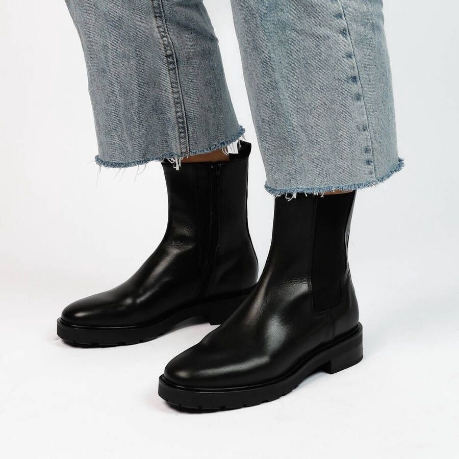 Manfield Dames Zwarte leren chelsea boots