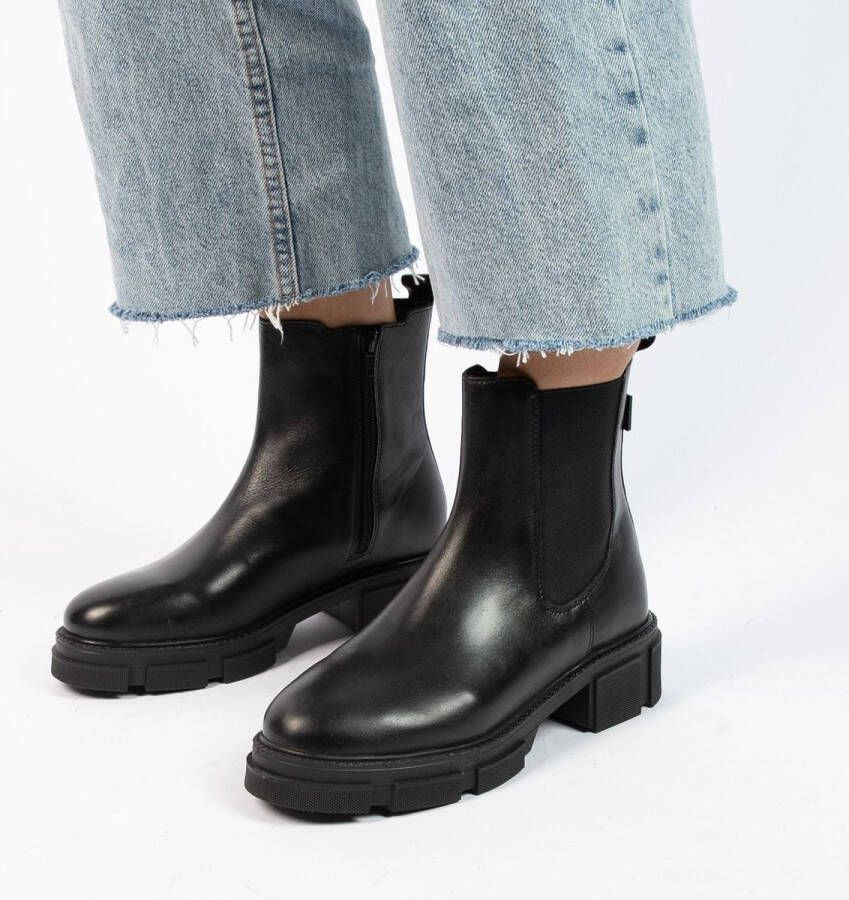 Manfield Dames Zwarte leren chelsea boots