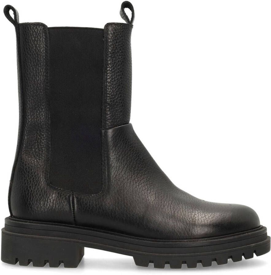 Manfield Dames Zwarte leren chelsea boots