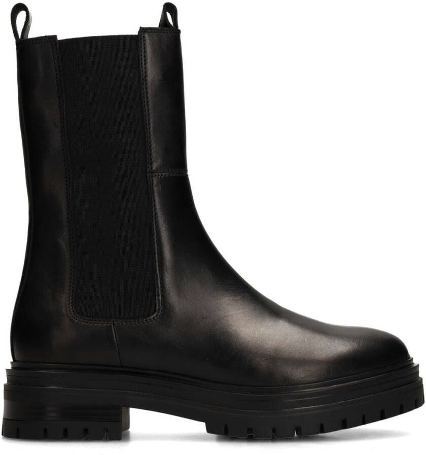 Manfield Dames Zwarte leren chelsea boots