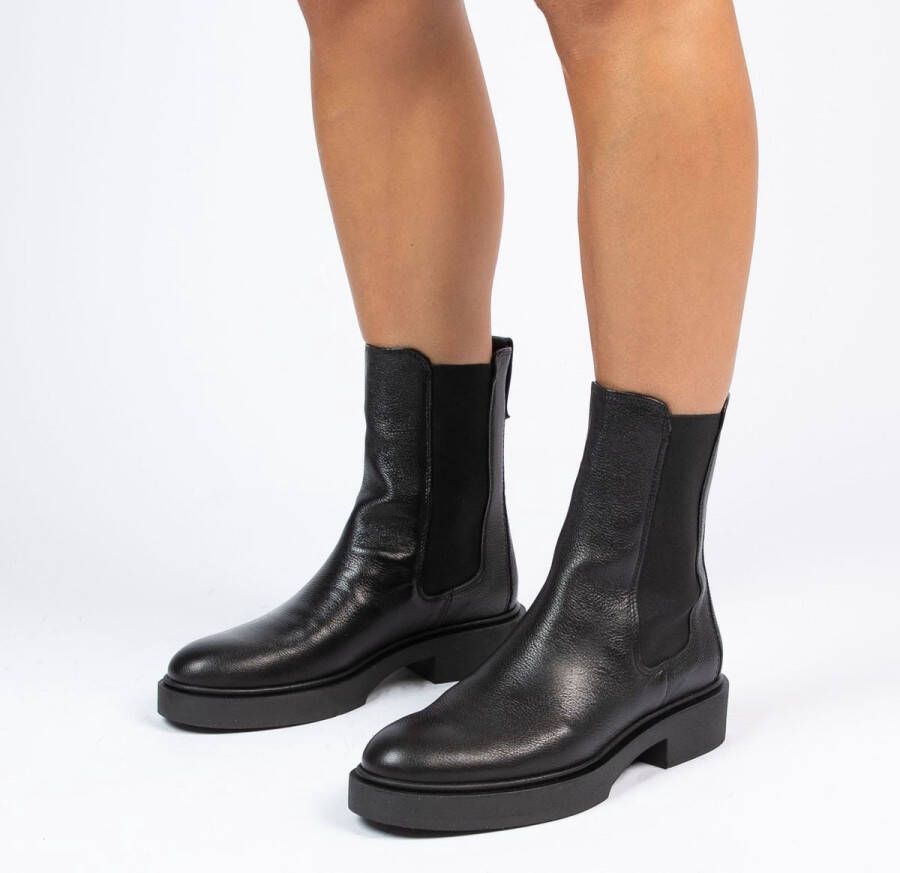 Manfield Dames Zwarte leren chelsea boots