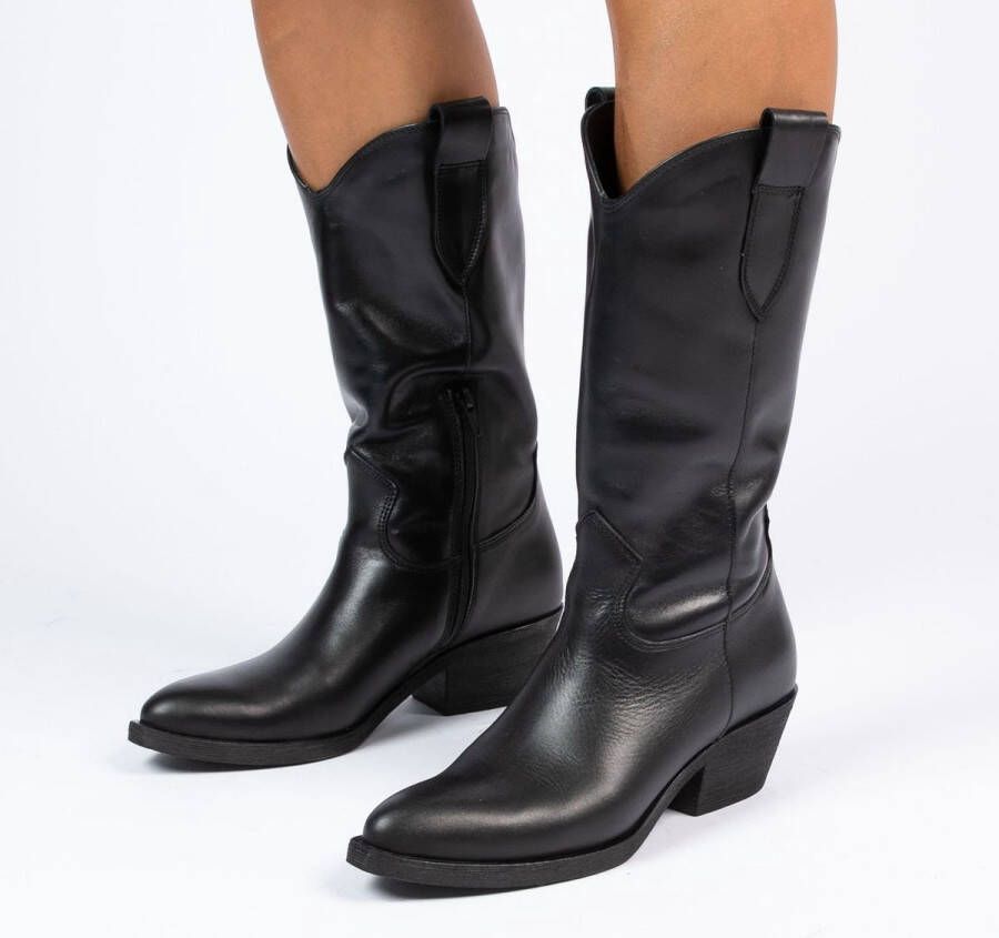 Manfield Dames Zwarte leren cowboy laarzen