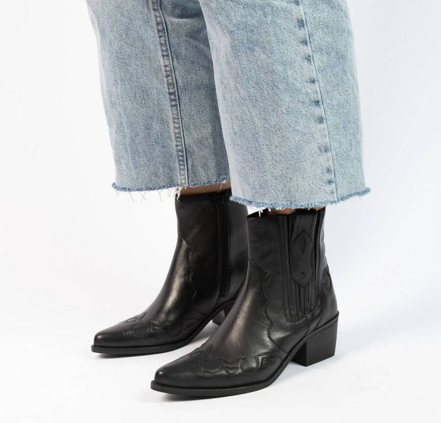 Manfield Dames Zwarte leren cowboy laarzen
