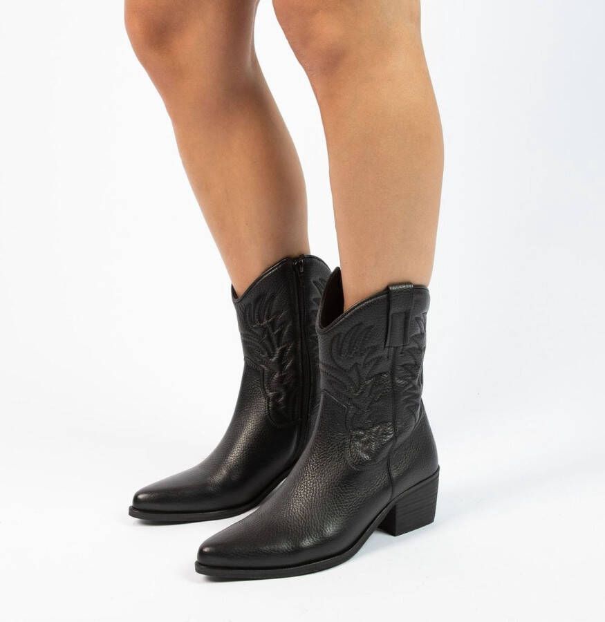 Manfield Dames Zwarte leren cowboy laarzen