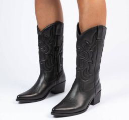 Manfield Dames Zwarte leren cowboy laarzen