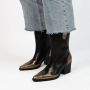 Manfield Dames Zwarte leren cowboy laarzen met goudkleurige details - Thumbnail 4