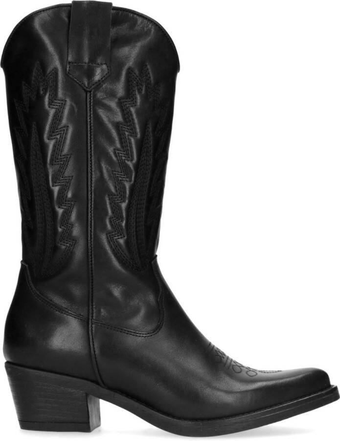 Manfield Dames Zwarte leren cowboylaarzen