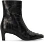 Manfield Dames Zwarte leren croco enkellaarsjes met hak - Thumbnail 1