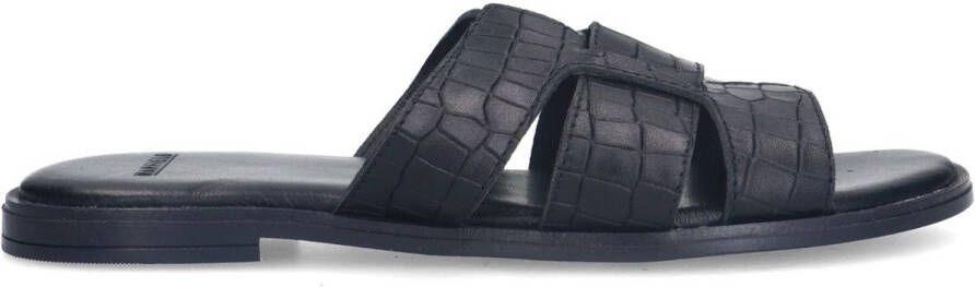 Manfield Dames Zwarte leren croco slippers