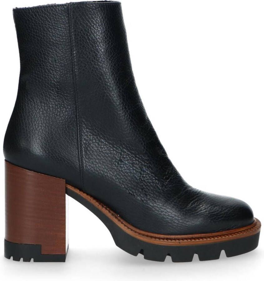 Manfield Dames Zwarte leren enkellaarsjes met blokhak