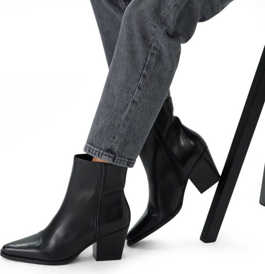 Manfield Dames Zwarte leren enkellaarsjes met hak - Foto 2